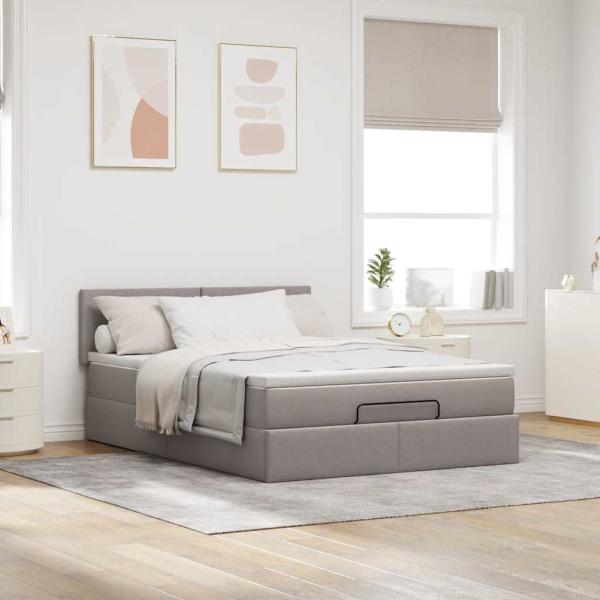 Ottoman-Bett mit Matratze Taupe 140x190 cm Stoff