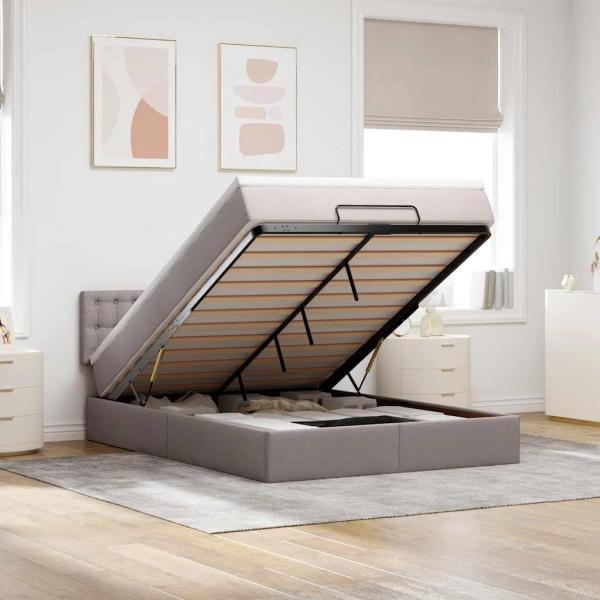 ARDEBO.de - Ottoman-Bett mit Matratze Taupe 140x190 cm Stoff