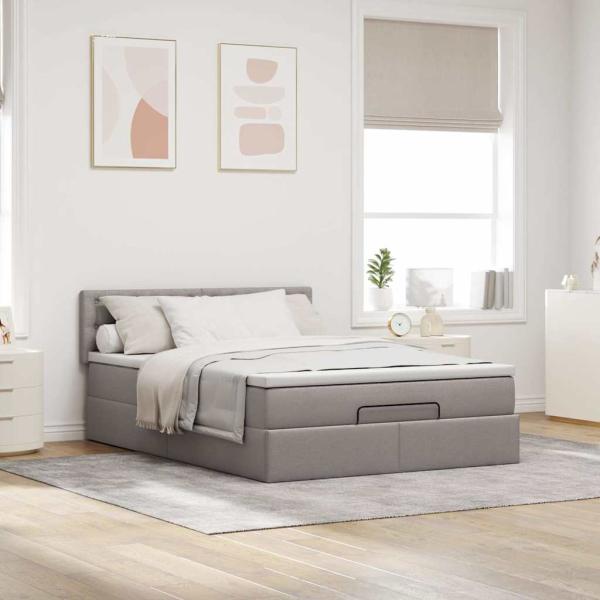 Ottoman-Bett mit Matratze Taupe 140x190 cm Stoff