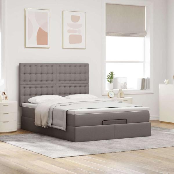 Ottoman-Bett mit Matratze Taupe 140x190 cm Stoff