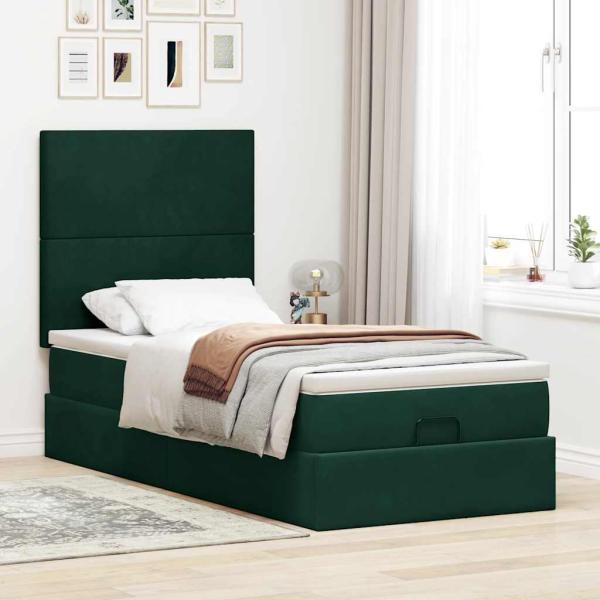 Ottoman-Bett mit Matratzen Dunkelgrün 80x200 cm Samt