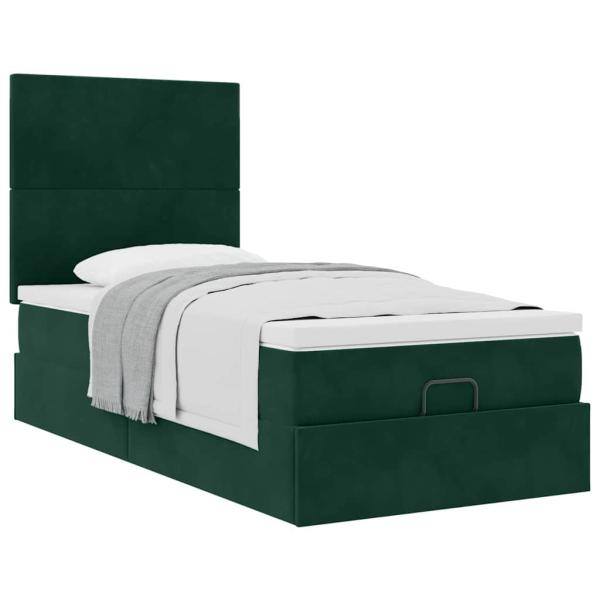 Ottoman-Bett mit Matratzen Dunkelgrün 80x200 cm Samt
