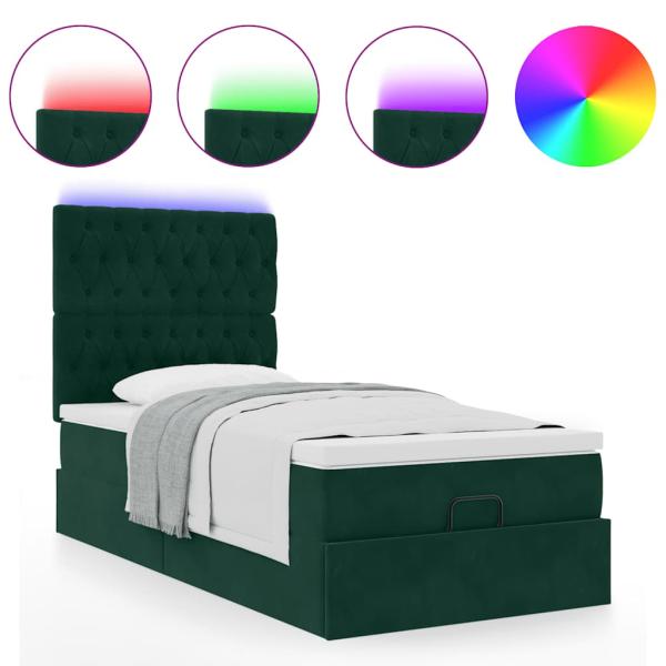 Ottoman-Bett mit Matratzen & LEDs Dunkelgrün 80x200 cm Samt