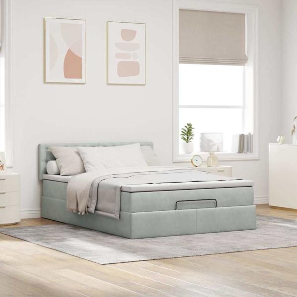 Ottoman-Bett mit Matratze Hellgrau 140x190 cm Samt