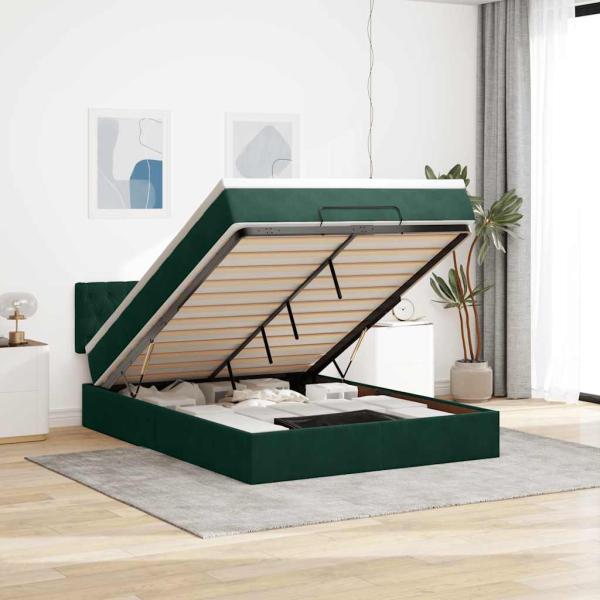 ARDEBO.de - Ottoman-Bett mit Matratze Dunkelgrün 140x190 cm Samt