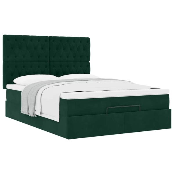Ottoman-Bett mit Matratzen Dunkelgrün 140x190 cm Samt