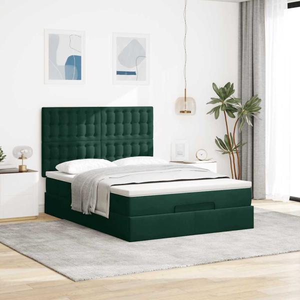 Ottoman-Bett mit Matratzen Dunkelgrün 140x190 cm Samt