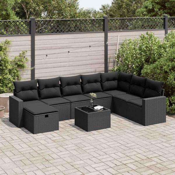 ARDEBO.de - 9-tlg. Garten-Sofagarnitur mit Kissen Schwarz Poly Rattan
