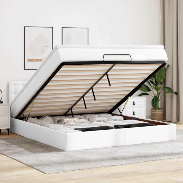 ARDEBO.de - Ottoman-Bett mit Matratzen & LEDs Reinweiß 180x200cm Kunstleder