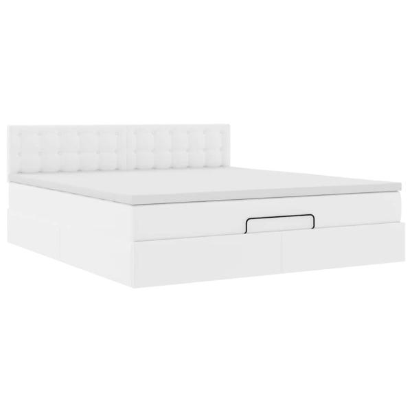 Ottoman-Bett mit Matratzen & LEDs Reinweiß 180x200cm Kunstleder