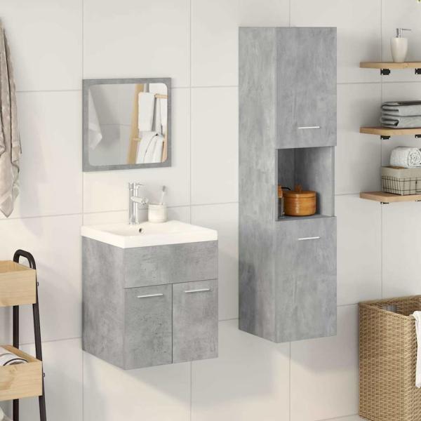 4-tlg. Badmöbel-Set Betongrau Holzwerkstoff