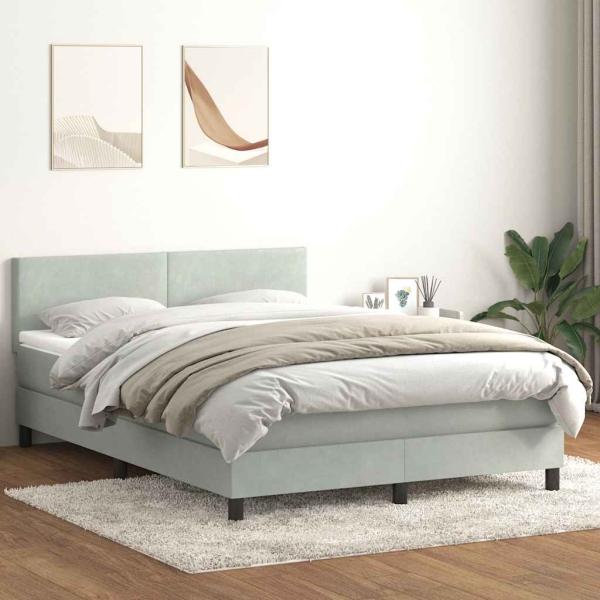 ARDEBO.de - Boxspringbett mit Matratze & LED Hellgrau 160x210 cm Samt