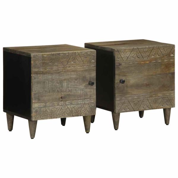 ARDEBO.de - Nachttische 2 Stück Hellgrau 40x33x46 cm Massivholz Mango