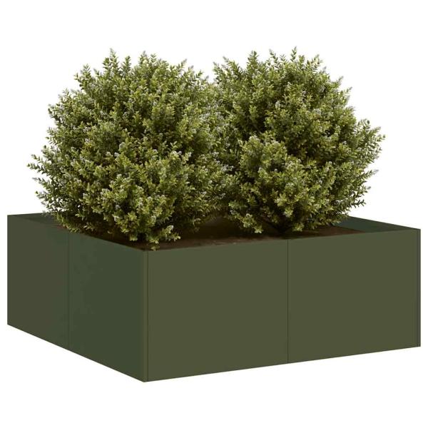 ARDEBO.de - Pflanzkübel Olivgrün 80x80x30 cm Stahl