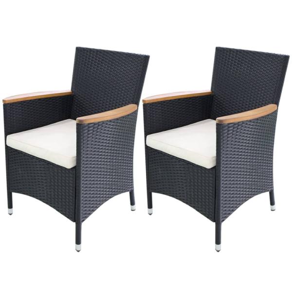 ARDEBO.de - Gartenstühle 2 Stk. mit Polstern Poly Rattan Schwarz