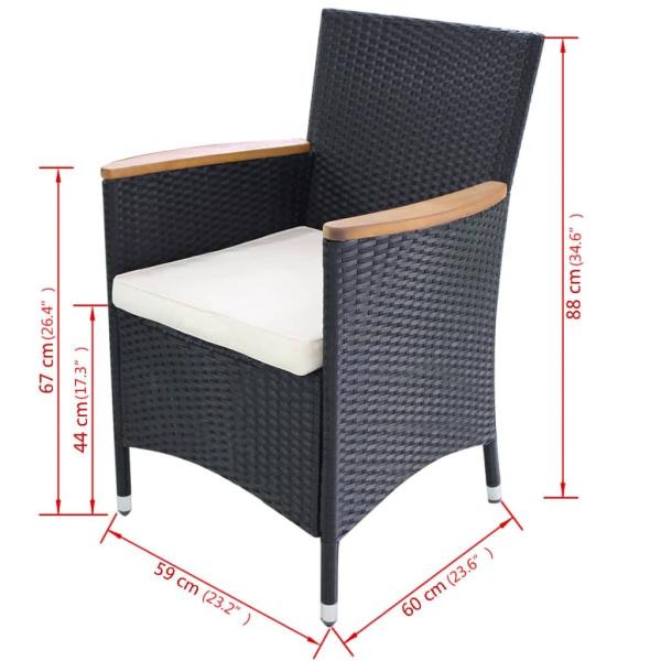 Gartenstühle 2 Stk. mit Polstern Poly Rattan Schwarz