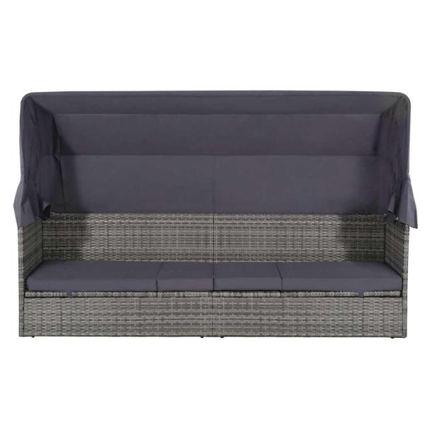 Gartenbett mit Baldachin Grau 205×62 cm Poly Rattan