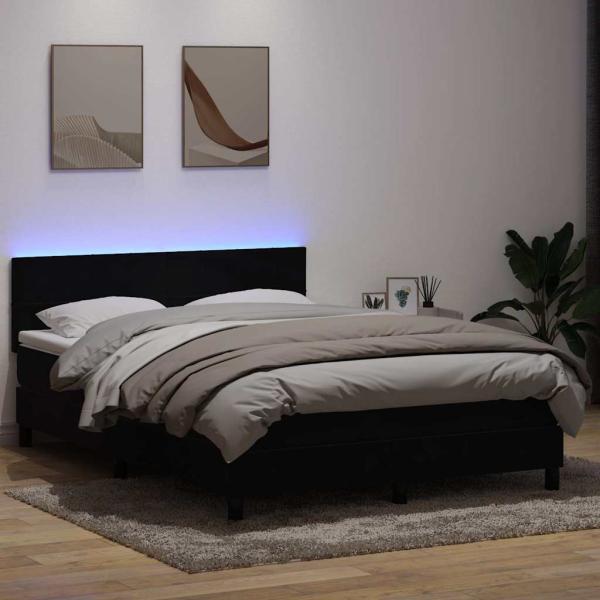 ARDEBO.de - Boxspringbett mit Matratze & LED Schwarz 160x210 cm Samt