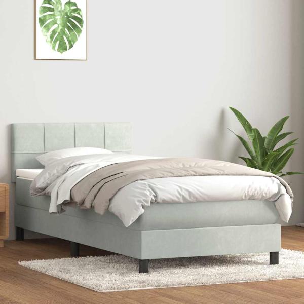 ARDEBO.de - Boxspringbett mit Matratze Hellgrau 80x210 cm Samt