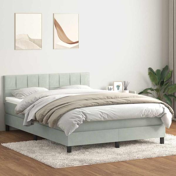 ARDEBO.de - Boxspringbett mit Matratze Hellgrau 160x210 cm Samt
