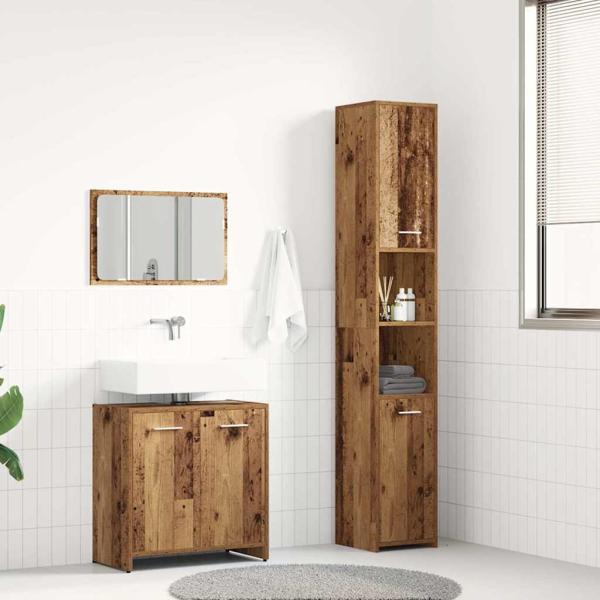 ARDEBO.de - 3-tlg. Badmöbel-Set Altholz-Optik Holzwerkstoff