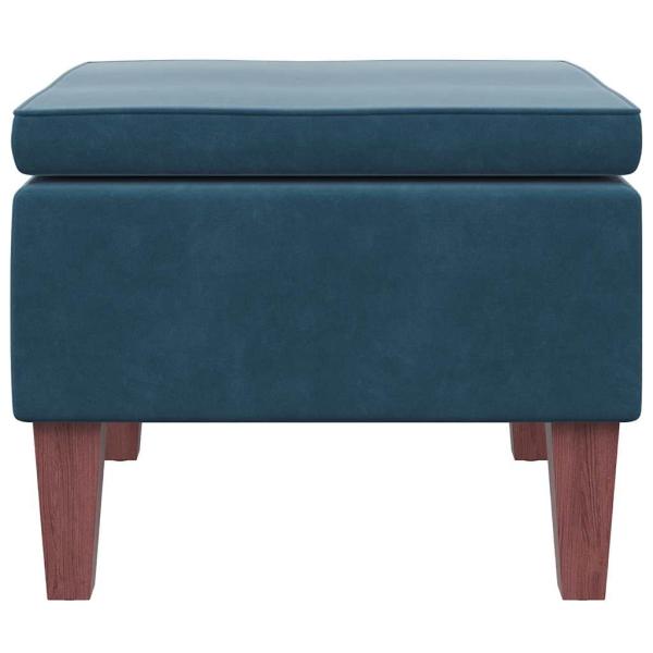Hocker mit Holzbeinen Blau Samt