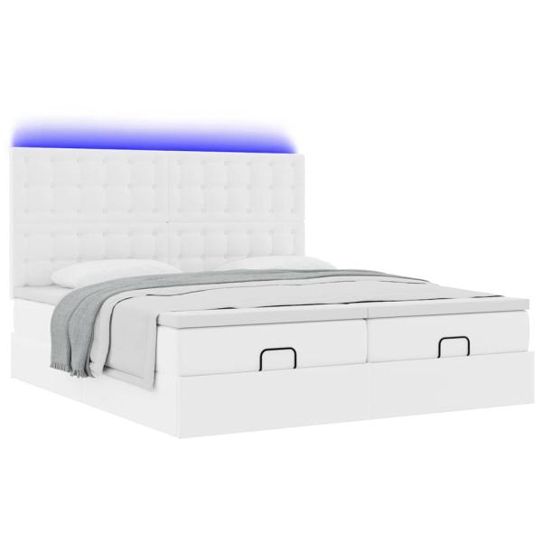 Ottoman-Bett mit Matratzen & LEDs Reinweiß 200x200cm Kunstleder