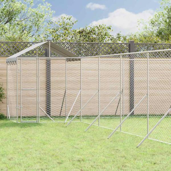 ARDEBO.de - Outdoor-Hundezwinger mit Dach Silbern 12x12x2,5m Stahl Verzinkt