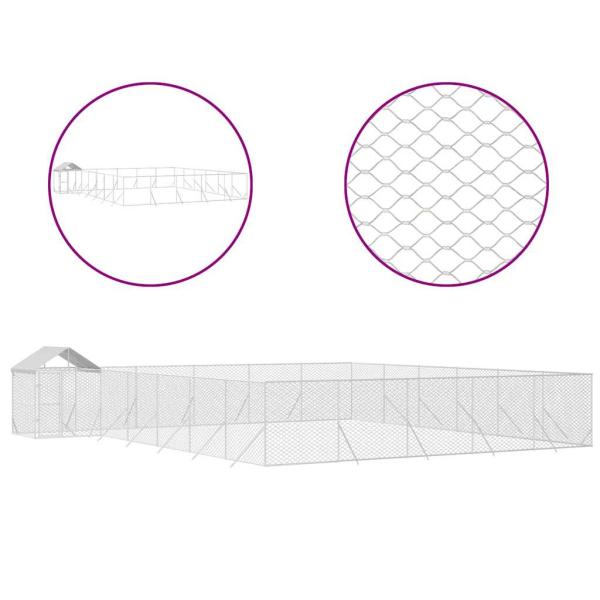 Outdoor-Hundezwinger mit Dach Silbern 12x12x2,5m Stahl Verzinkt