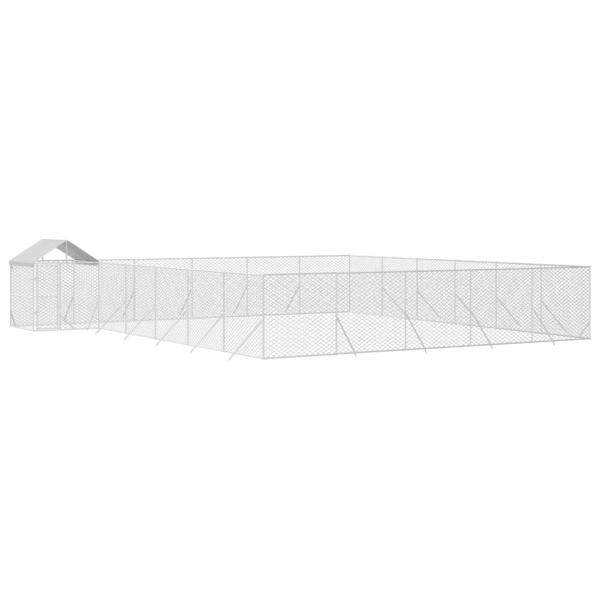 Outdoor-Hundezwinger mit Dach Silbern 12x12x2,5m Stahl Verzinkt