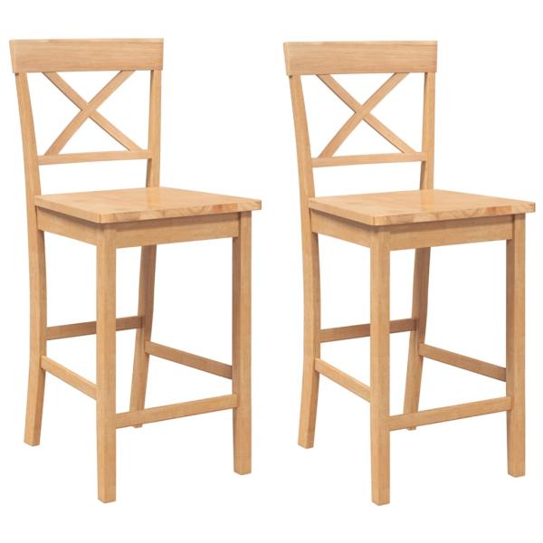 Barhocker 2 Stk. Natur Massivholz Gummibaum