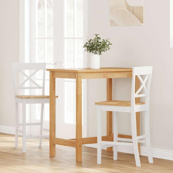 Barhocker 2 Stk. Weiß Massivholz Gummibaum
