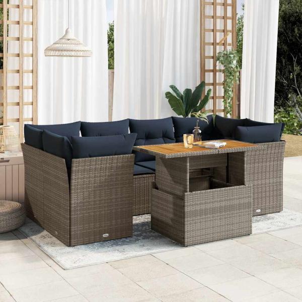 ARDEBO.de - 7-tlg. Garten-Sofagarnitur mit Kissen Grau Poly Rattan