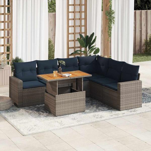 ARDEBO.de - 7-tlg. Garten-Sofagarnitur mit Kissen Grau Poly Rattan