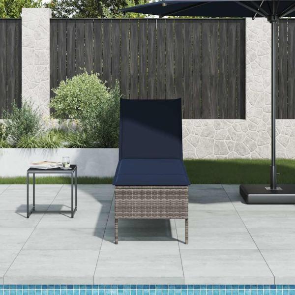 ARDEBO.de - Sonnenliege mit Auflage Grau 55x200x44 cm Poly Rattan