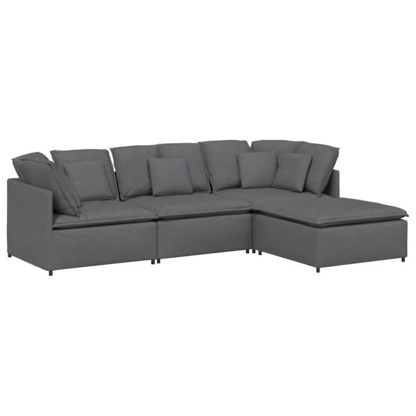 Modulares Sofa mit Fu?hocker Kissen Stoff Dunkelgrau