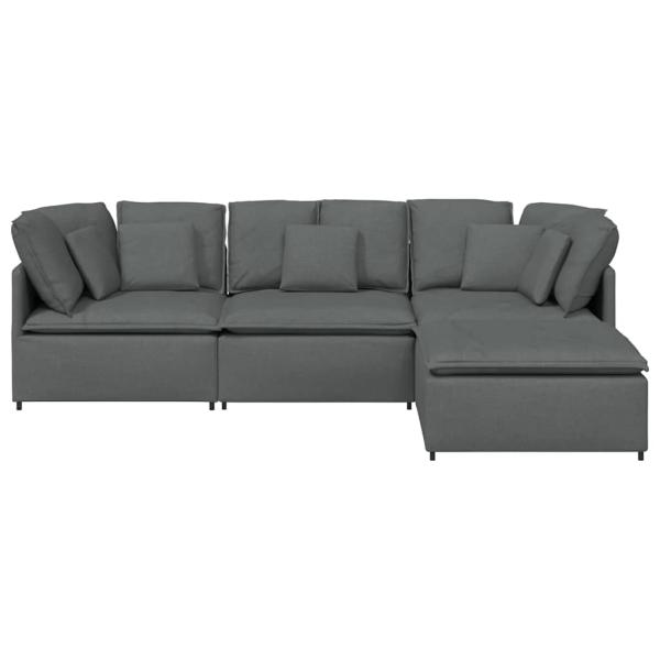 Modulares Sofa mit Fu?hocker Kissen Stoff Dunkelgrau