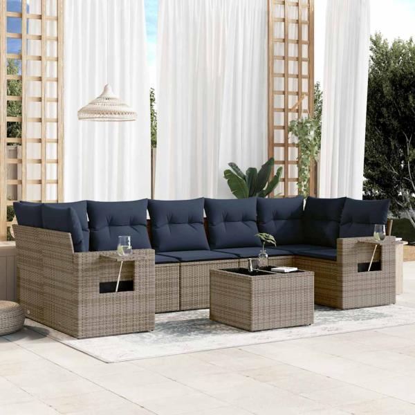 ARDEBO.de - 8-teiliges Gartensofa-Set mit Kissen, grau, Polyrattan