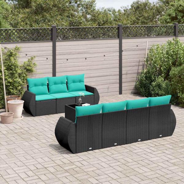 ARDEBO.de - 8-teiliges Gartensofa-Set mit Kissen, schwarzes Polyrattan