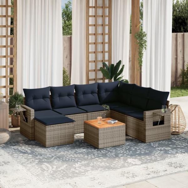 ARDEBO.de - 8-teiliges Gartensofa-Set mit Kissen, grau, Polyrattan