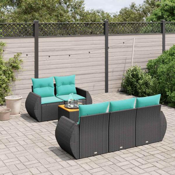 ARDEBO.de - 6-teiliges Gartensofa-Set mit Kissen, schwarzes Polyrattan