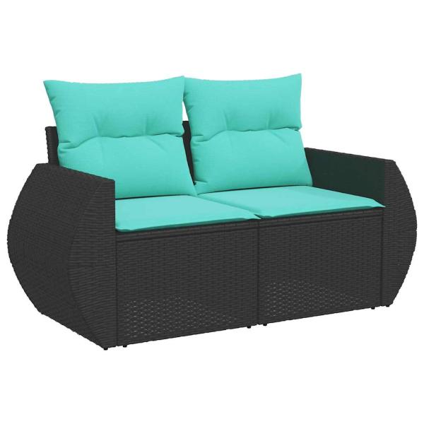 7-teiliges Gartensofa-Set mit Kissen, schwarzes Polyrattan
