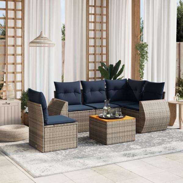 ARDEBO.de - 6-teiliges Gartensofa-Set mit Kissen, grau, Polyrattan