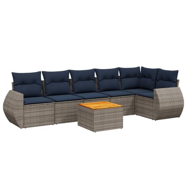 7-teiliges Gartensofa-Set mit Kissen, grau, Polyrattan