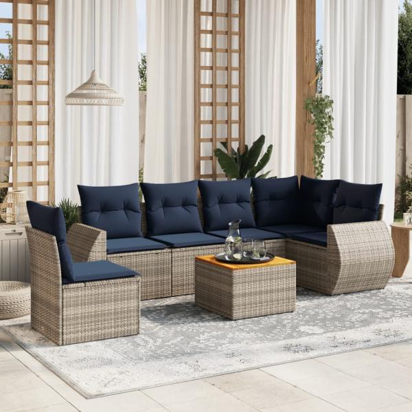 ARDEBO.de - 7-teiliges Gartensofa-Set mit Kissen, grau, Polyrattan
