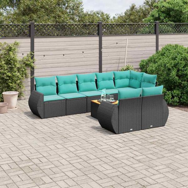 ARDEBO.de - 9-teiliges Gartensofa-Set mit Kissen, schwarzes Polyrattan