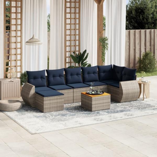 ARDEBO.de - 8-teiliges Gartensofa-Set mit Kissen, grau, Polyrattan