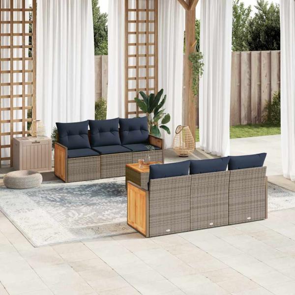 ARDEBO.de - 7-teiliges Gartensofa-Set mit Kissen, grau, Polyrattan