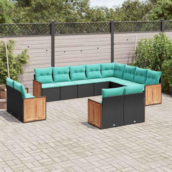 ARDEBO.de - 12-teiliges Gartensofa-Set mit Kissen, schwarzes Polyrattan
