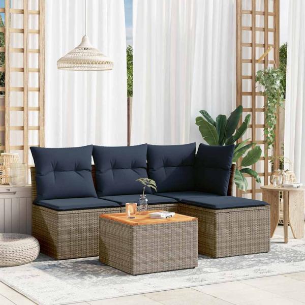 ARDEBO.de - 5-teiliges Gartensofa-Set mit Kissen, grau, Polyrattan